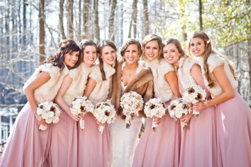 Winter-Wedding-Pink-Bridesmaid-Dresses