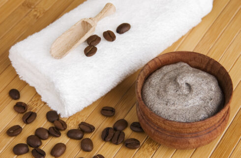 Homemade skin exfoliant/ scrub of ground coffee and sour cream