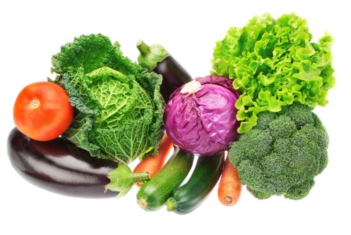 A set of colorful vegetables of cabbage, broccoli, zucchini and lettuce. On a white background.