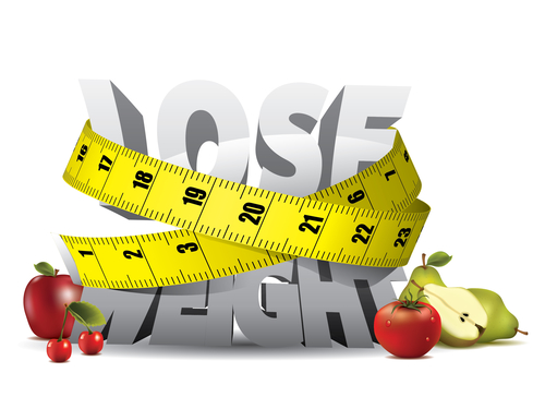 Lose weight text with measure tape and fruits