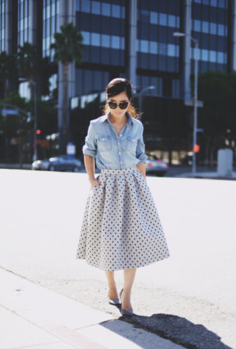 HallieDaily-Polka-Dot-Midi-Skirt-Saint-Laurent-Bag-Street-Style-5