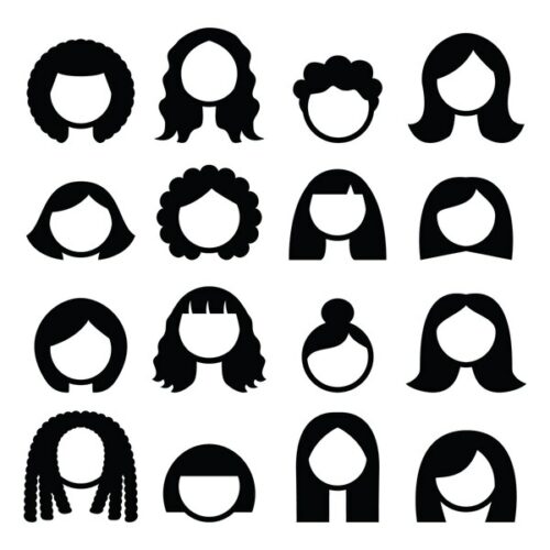 Hair styles, wigs icons set - women