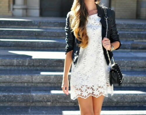 oar79y-l-610x610-jacket-dress-lace-floral-leather-bike-white-black-white+floral+dress-mid+thigh+length-cute-edgy