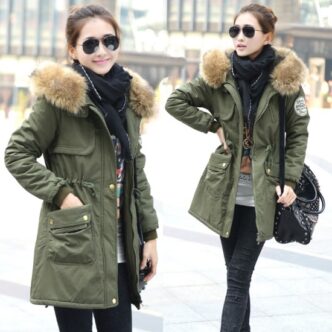 2014-Women-s-Cotton-padded-Jacket-Fur-Collar-Large-Long-Coat-Thickening-Clothing-Army-Green-Winter