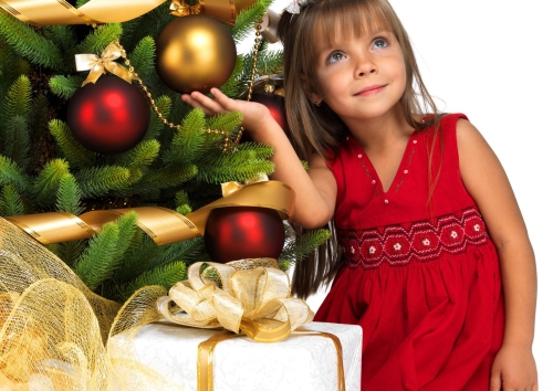 christmas-tree-globes-children-red-dress-girl-gifts-hd-wallpaper