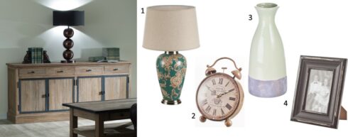 Dekoria.pl, 1) ceramiczna lampa stołowa Yoshiko, 2) Zegar-budzik stojący Montana, 3) wazon-pojemnik Madeleine, 4) ramka na zdjęcia Memory