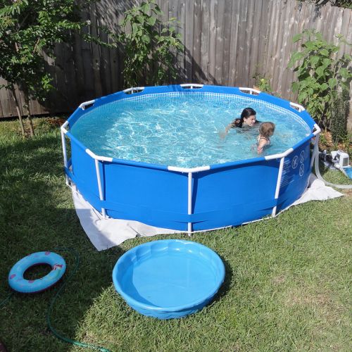 Here's it is — our new pool. It's a 10' diameter Intex metal frame job.