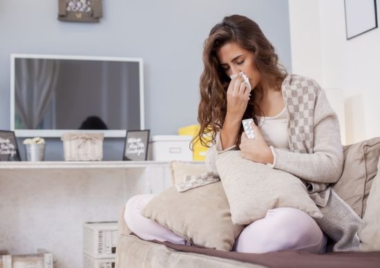 Sick Woman, Flu Woman. Caught Cold. Woman with hard headache, sneezes