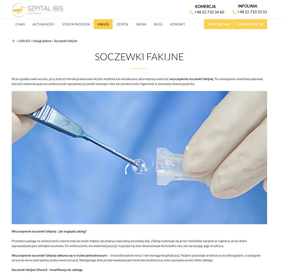Soczewki fakijne - Szpital okulistyczny / Klinika Medyczna IBIS